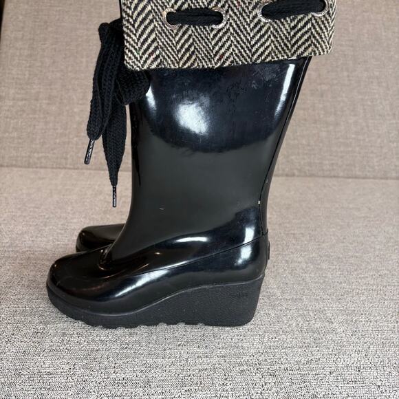 SPERRY Black Top Sider Herringbone Wedge Waterproof Rubber Boots, Size 6M - Picture 3 of 8